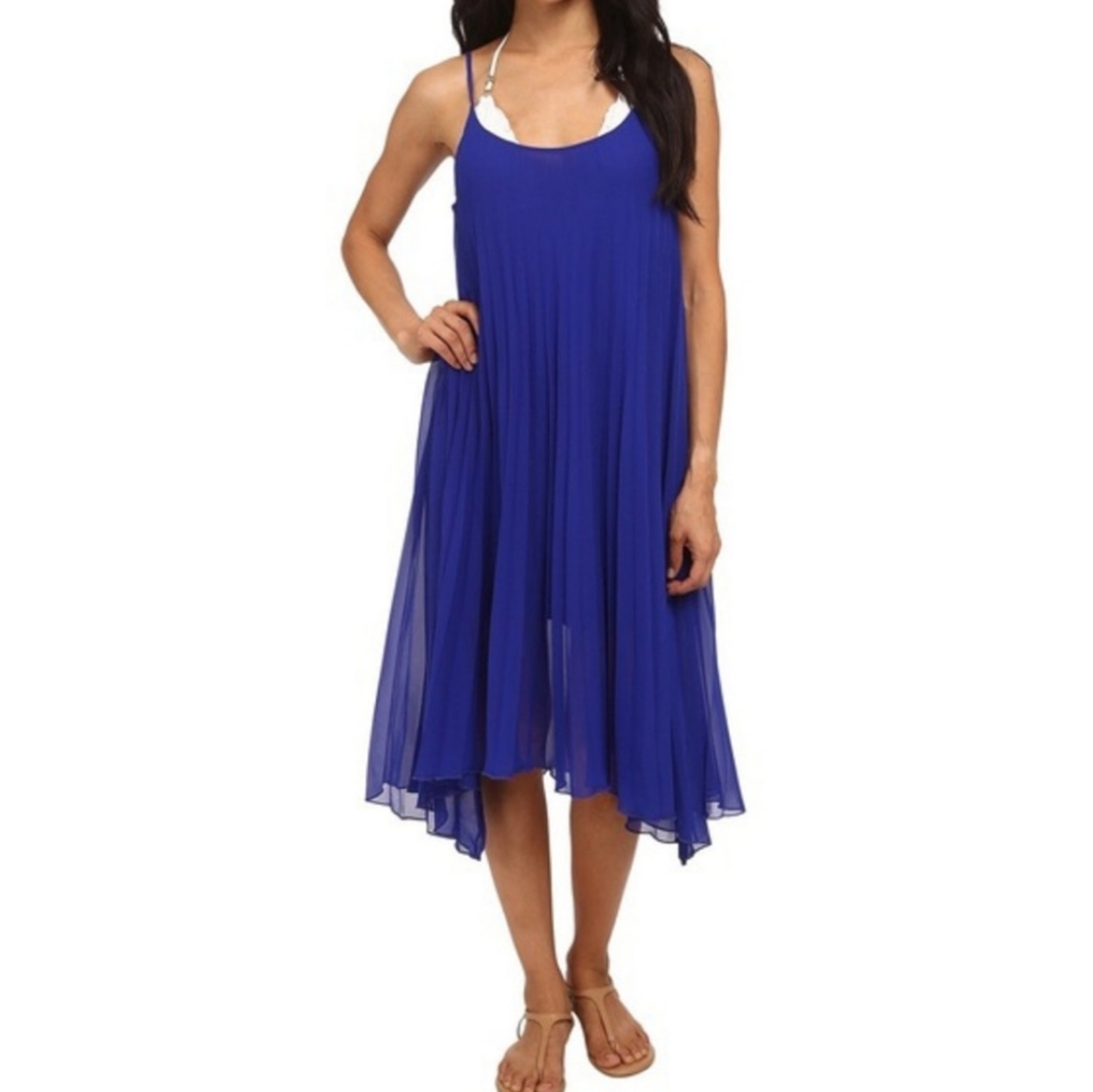 Blue Rod Beattie pleated sun dress/swim cover
